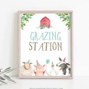 Grazing Station Food Party Sign Farm Animals Birthday Sign Table Decor Party Animals Boy Red Barn Snacks Farm Party Digital Printable 0155