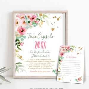 Editable Floral Birthday Time Capsule First Birthday Party Girl 1st Birthday Pink Wild One Miss Onederful Boho Template Printable Corjl 0147