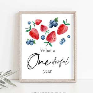 Berry First Birthday Sign Strawberry Blueberry 1st Birthday Party Sign Berry Sweet Onederful Year Party Decor Market Download PRINTABLE 0399