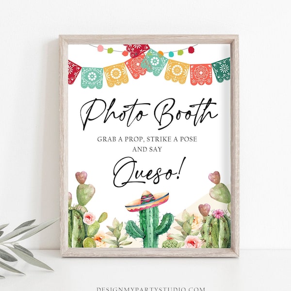 Fiesta Photo Booth Sign Cactus Photo Booth Prop Cinco de Mayo Succulent Bridal Shower Mexican Decor 8x10 Instant Download PRINTABLE 0404