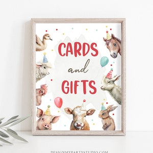 Cards And Gifts Sign Table Decor Farm Birthday Sign Gift Table Farm Animals Party Boy Red Gift Table Floral Barnyard Sign Printable 0448