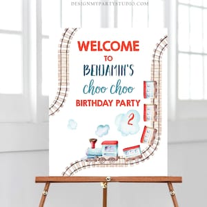 Editable Train Birthday Welcome Sign Boy Train Party Railroad Vintage Train Sign Welcome Transportation Template PRINTABLE Corjl 0149