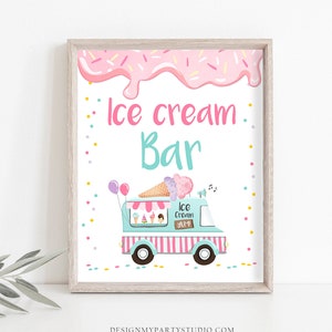 Ice Cream Bar Sign Ice Cream Social Birthday Ice Cream Truck Party Sign Ice Cream Table Sign Girl Pink Mint Instant Download Printable 0243