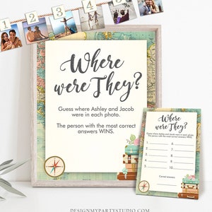 Bearbeitbar Wo waren sie Brautparty Spiel Hochzeit Dusche Aktivität Reise Abenteuer Braut und Bräutigam Weltkarte Corjl Vorlage PRINTABLE 0044