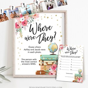 Editable Where were They? Bridal Shower Game Wedding Shower Activity Floral Travel Adventure Bride and Groom Template PRINTABLE Corjl 0030