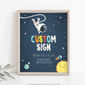 Letrero personalizado editable del espacio exterior para fiesta de cumpleaños de astronauta, letrero espacial, letrero de mesa con cohete espacial, decoración de 8 x 10, descarga instantánea, imprimible 0046