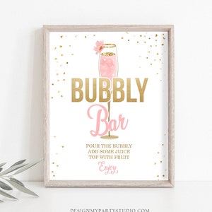 Bubbly Bar Sign Cheers Bridal Shower Wedding Fruit Juice Sign Floral Pink Gold Brunch and Bubbly Bar Sign Instant Download PRINTABLE 0150