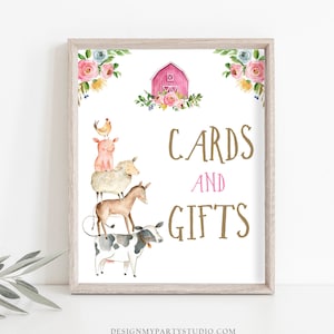 Cards And Gifts Sign Table Decor Farm Birthday Sign Gift Table Farm Animals Party Pink Farm Girl Floral Barnyard Sign PRINTABLE 0155