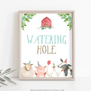 Watering Hole Birthday Sign Drink Table Decor Red Farm Birthday Boy Farm Animals Table Sign Barnyard Decorations Drinks PRINTABLE 0155