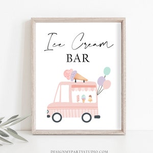 Ice Cream Bar Sign Ice Cream Social Birthday Ice Cream Truck Party Sign Ice Cream Table Sign Pink Mint Instant Download Printable 0415
