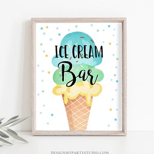 Ice Cream Bar Sign Ice Cream Social Birthday Ice Cream Party Sign Ice Cream Table Sign Boy Blue Mint Yellow Instant Download Printable 0243
