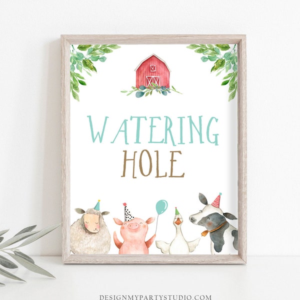 Watering Hole Birthday Sign Drink Table Decor Red Farm Birthday Boy Farm Animals Table Sign Barnyard Decorations Drinks PRINTABLE 0155