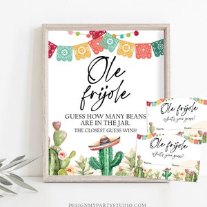 Ole Frijole Fiesta Baby Shower Game Guess How Many Beans Cactus Shower Mexican Activity Desert Instant Digital Download Printable 0404