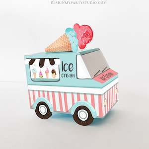 Printable Ice Cream Birthday Ice Cream Party Favor Box Ice Cream Centerpieces Table Decor Decorations Truck Boy Red Blue DIY Digital 0243