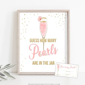 Guess How Many Pearls in the Jar Sign Bridal Shower Party Brunch Bubbly Wedding Champagne Gold Pink Digital Download Printable 0150
