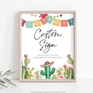 Editable Custom Sign Fiesta Cactus Sign Fiesta Decor Succulent Table Sign Shower Decor Mexican Watercolor Corjl Template Printable 8x10 0404