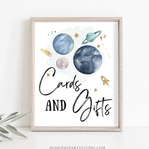 Cards and Gifts Sign Space Party Sign Outer Space Birthday Sign Galaxy Party Decor Gifts Table Boy Astronaut Sign Planets PRINTABLE 0357