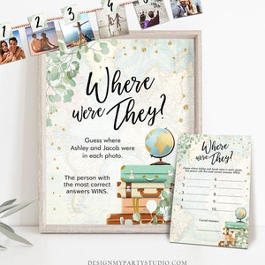 Editable Where were They? Bridal Shower Game Wedding Shower Activity Eucalyptus Travel Adventure Bride Groom Template PRINTABLE Corjl 0030