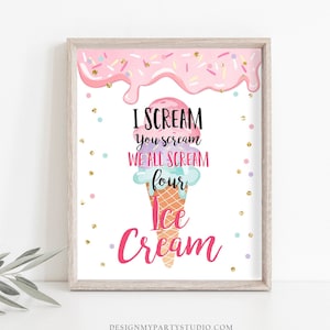 Ice Cream Sign I Scream You Scream We all Scream Four Ice Cream Sign Fourth Birthday Party 4th Girl Pink Mint Purple Download PRINTABLE 0243