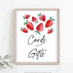 Cards and Gifts Sign Strawberry Party Sign Strawberry Birthday Sign Baby Shower Gifts Table Sign Berry Sweet Download Digital PRINTABLE 0399