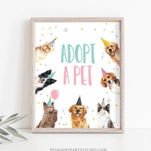 Adopt a Pet Birthday Sign Table Decor Cats and Dogs Party Kitten Puppy Adoption Sign Vet Pawty Decor Pink Table Sign Download Printable 0384