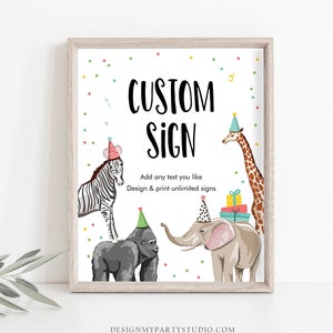 Editable Custom Sign Party Animals Sign Wild One Animals Decor Zoo Safari Animals Table Sign Decoration 8x10 Instant Download PRINTABLE 0142