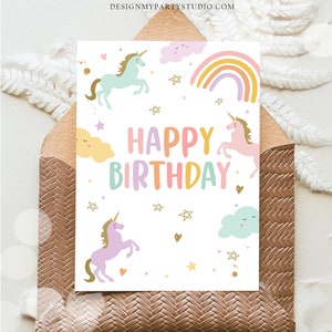 Cartão de feliz aniversário Unicórnio Cartão de felicitações de aniversário Unicórnio mágico arco-íris menina filha amiga 5x7 DIGITAL IMPRIMÍVEL Download instantâneo