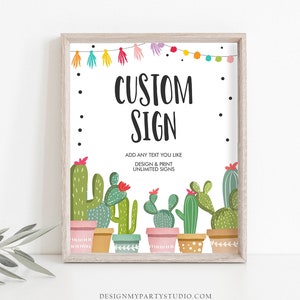 Editable Custom Sign Fiesta Cactus Sign Fiesta Decor Succulent Table Sign Shower Decor Mexican  Download Corjl Template Printable 8x10 0254