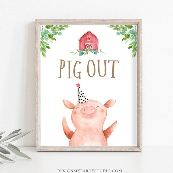 Pig Out Table Sign Farm Animals Birthday Decorations Barnyard Decor Boy Birthday Red Farm Buffet Sign Barnyard Sign PRINTABLE 0155