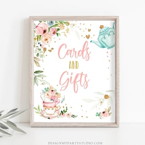 Kaarten en cadeaus Tea Party bord Par-tea verjaardag bord roze gouden bloemen thee verjaardagsversieringen thee voor twee Instant Download afdrukbare 0349