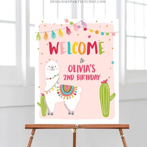 Lama Willkommensschild Geburtstagsparty Ganzes Lama Alpaka Poster Rosa Mädchen Mexikanische Fiesta Party Babyparty Download Corjl Vorlage 0079