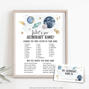 Editable What Is your Astronaut Name Game Outer Space Planets Birthday Galaxy Birthday Gold Activity Boy Template Printable Corjl 0357