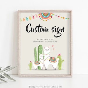 Editable Custom Sign Llama Fiesta Cactus Sign Fiesta Decor Table Sign Baby Shower Decor 8x10 Neutral Download Corjl Template PRINTABLE 0079