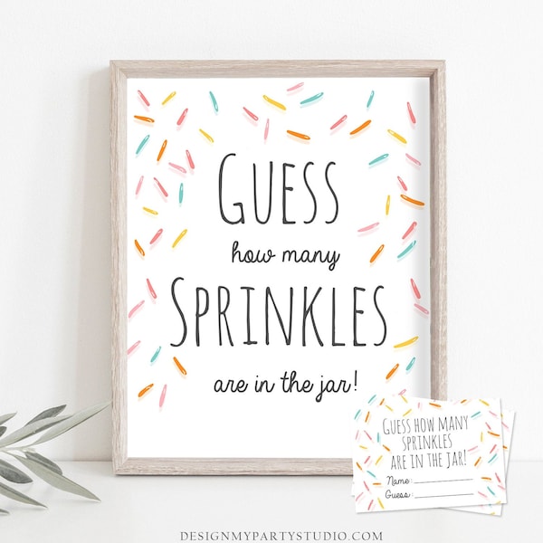 Editable Game Guess How Many Sprinkles Are in the Jar Sprinkle Baby Shower Guessing Game Activity Sweet Candy Template Printable 0216