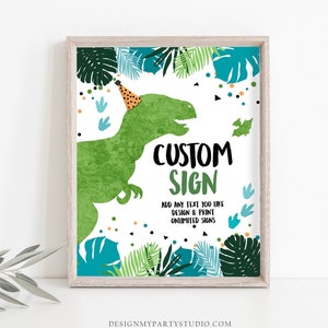 Editable Custom Dinosaur Birthday Sign Decor Dino Party Table Sign Blue Green Boy 8x10 T-Rex Party Three Rex Digital Template Printable 0389