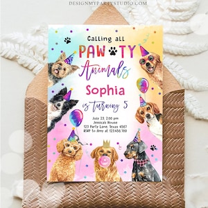 Editable Dogs Birthday Party Invitation Puppy Birthday Invite Calling All Pawty Animals Party Animals Download Printable Template Corjl 0460