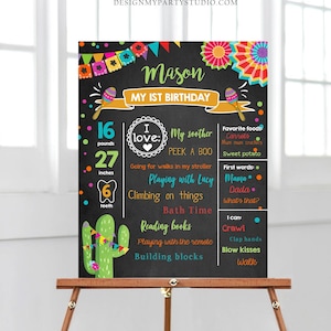Editable First Fiesta Birthday Milestones Sign First Birthday Poster 1st Birthday Mexican Cactus Digital Download Template Printable 0045