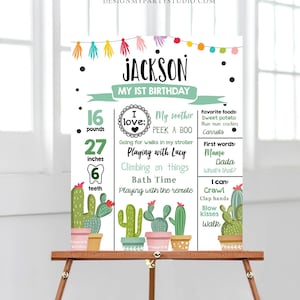 Editable Cactus Fiesta Birthday Milestones Sign First Birthday Poster 1st Birthday Mexican Party Digital Download Template Printable 0254