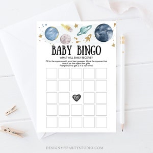 Editable Baby Bingo Space Baby Shower Game Outer Space Planets Houston Boy Rocket Neutral Shower Activity Digital Template Printable 0357 image 2