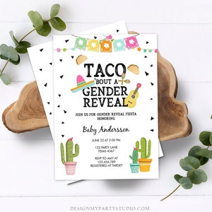 Editable Taco Bout a Gender Reveal Invitation Cactus Mexican Fiesta He or She Boy or Girl Party Download Printable Corjl Template 0161 image 1