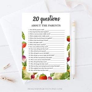 Editable Questions About the Parents Baby Shower Game Locally Grown Farmers Market Fruit Vegetables Farm Barn Corjl Template Printable 0144 image 1