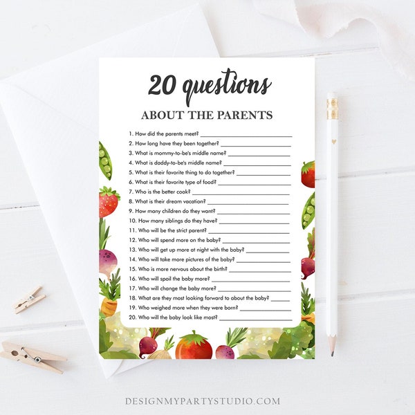 Editable Questions About the Parents Baby Shower Game Locally Grown Farmers Market Fruit Vegetables Farm Barn Corjl Template Printable 0144