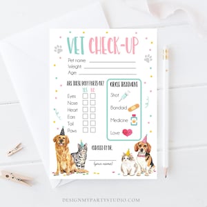 Vet Check Up Exam Sheet Pet Check-Up Dog Cat Birthday Party Puppy Kitten Vet Hospital Adoption Adopt a Pet Girl Download Printable 0384