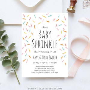 Bewerkbare baby strooi uitnodiging babyshower coed douche genderneutraal confetti hagelslag digitale Corjl sjabloon afdrukbare 0216