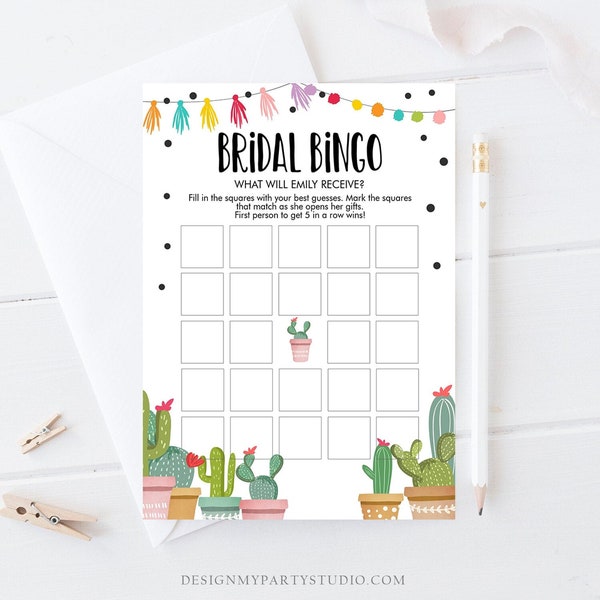 Editable Bridal Bingo Bridal Shower Game Cactus Fiesta Mexican Coed Shower Games Succulent Wedding Activity Corjl Template Printable 0254