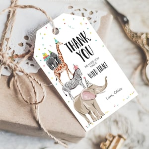 Editable Party Animals Favor Tags Safari Party Animals Wild One Thank You Tag Birthday Wild Time Gift Tag Corjl Template Printable 0142