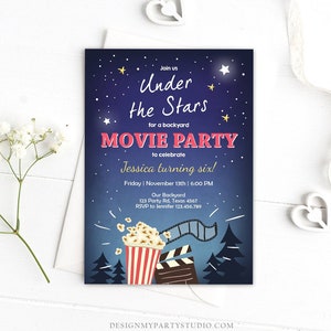 Editable Movie Night Invitation Under the Stars Outdoor Backyard Movie Party Popcorn Birthday Download Corjl Template Printable 0177