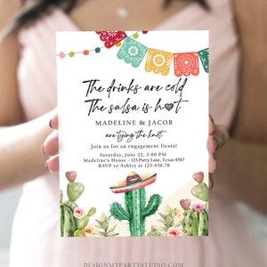 Invitación editable para fiesta de compromiso, despedida de soltera, cactus mexicanos, suculentas, flores del desierto, plantilla imprimible, Corjl 0404
