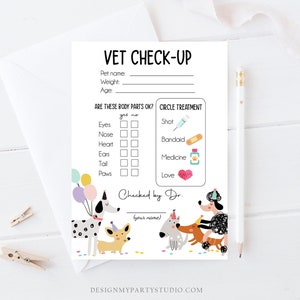 Hoja de examen de chequeo veterinario Revisión de mascotas Fiesta de cumpleaños de perro Fiesta de cachorros Hospital Adopción de cachorros Adoptar una mascota Niña Rosa Descargar imprimible 0429
