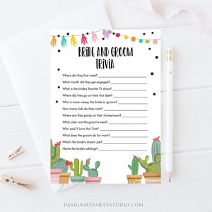 Editable Bride and Groom Trivia Bridal Shower Game Cactus Fiesta Mexican Coed Shower Games Wedding Activity Corjl Template Printable 0254